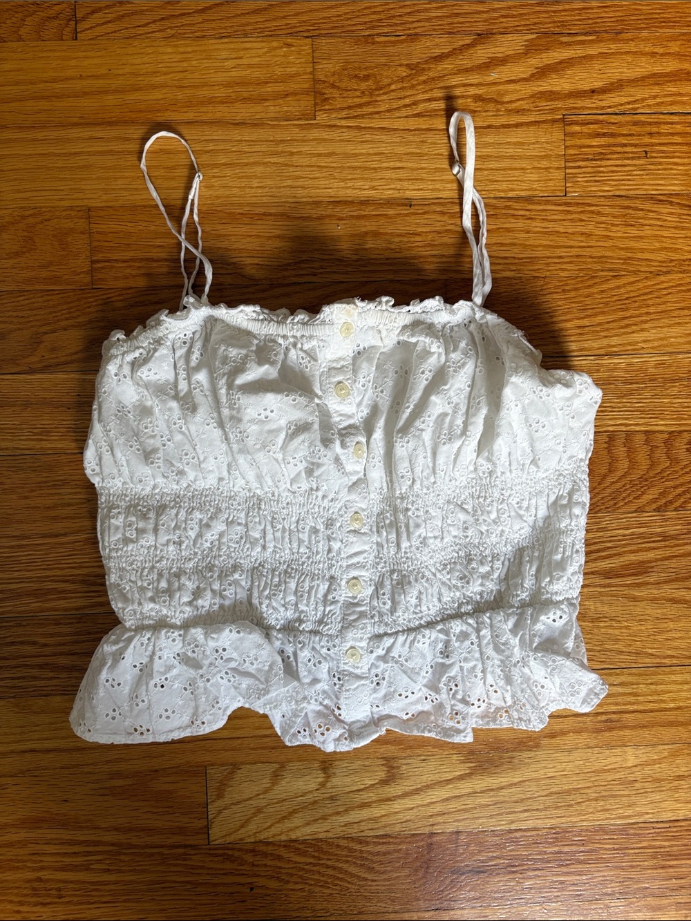 LOFT White Eyelet Button-Front Smocked Cami